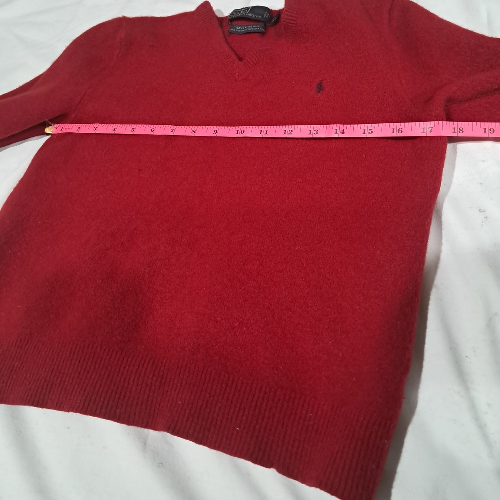 Polo Ralph Lauren Lambswool V-Neck Red Women'S Sweater - Picture 4 of 8